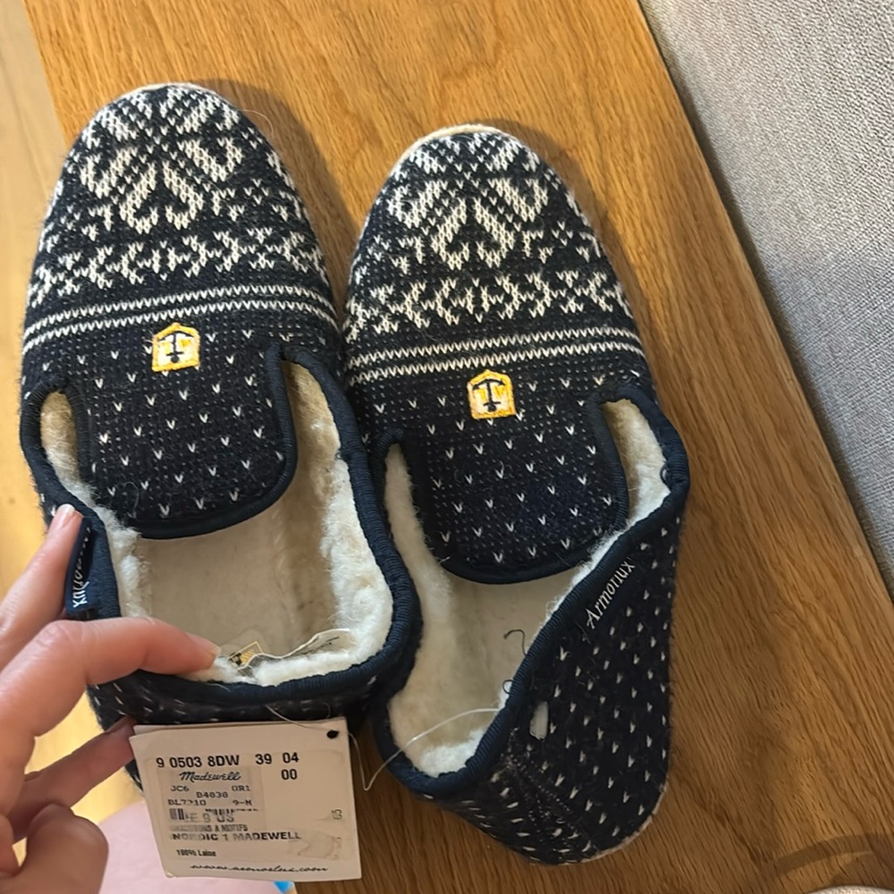 ARMOR-LUX Hand Made WOOL SLIPPERS Blue Size 39/9 NWT